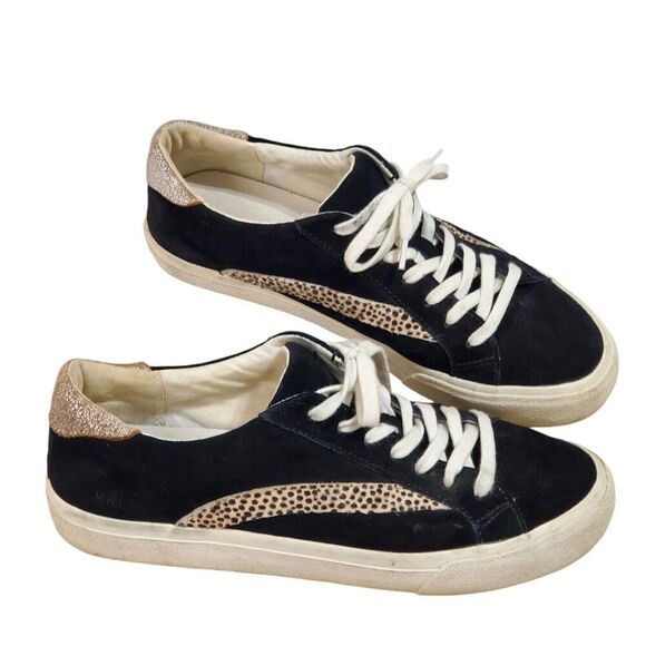 MADEWELL Women Sz 9M Sidewalk Leather Sneakers Black Low-Top Leopard Print suede - Picture 1 of 9